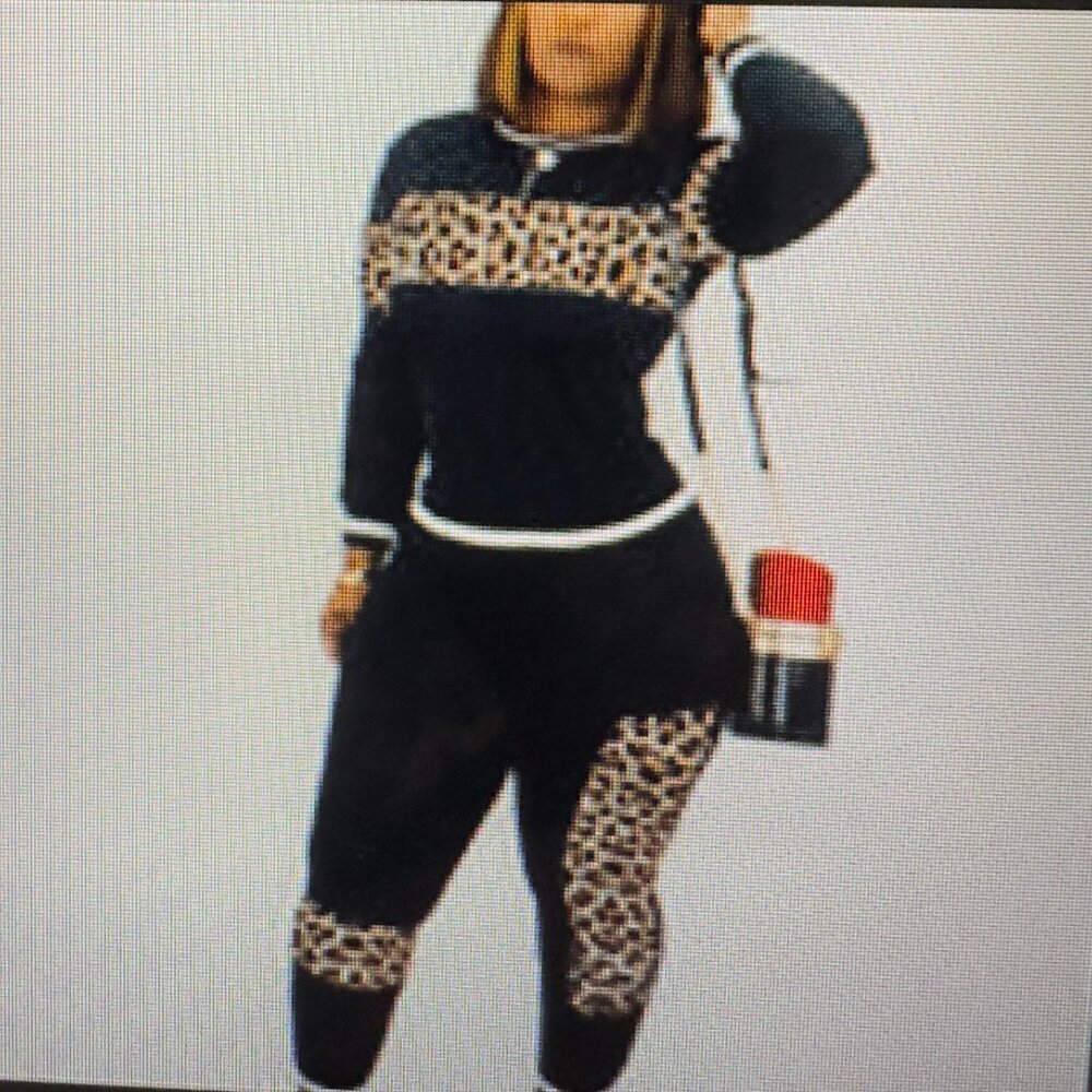 Leopard Print Black Pantsuit